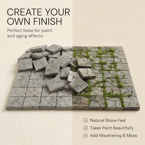 Dollhouse Miniature Paving Stones, Tiles for Modeling, Fairy Garden, and Tabletop Terrain, Set of 50pcs, REDUCIO! - color: Sandstone Cobblestone