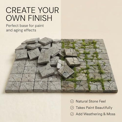 Dollhouse Miniature Paving Stones, Tiles for Modeling, Fairy Garden, and Tabletop Terrain, Set of 50pcs, REDUCIO! - color: Sandstone Cobblestone