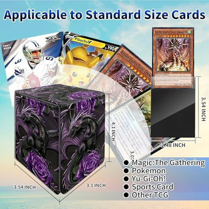 Purple Rose Dragon Card Deck Box, MTG Commander Deck Box Card Deck Case for Trading Cards, 100+ Sleeved Cards with PU Leather Magnetic Card Storage Box for TCG CCG Magic Cards - color: Card Deck Box-595