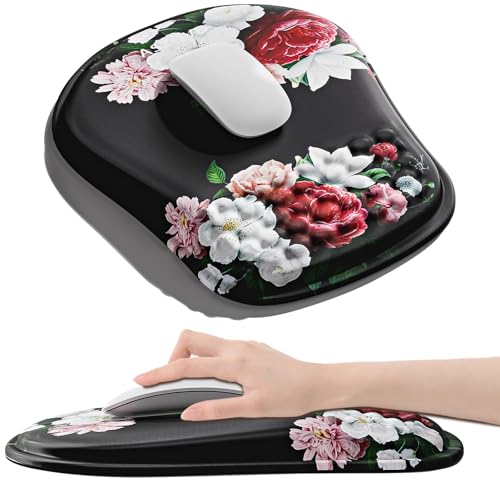 Mouse Pad with Wrist Rest, Ergonomic Mousepads with Wrist Support, Soft Lycra Fabric Memory Foam Office Desk Accessories for Comfort/Pain Relief/PC Gaming/Computer/Laptop (Black Peony) - color: Black Peony