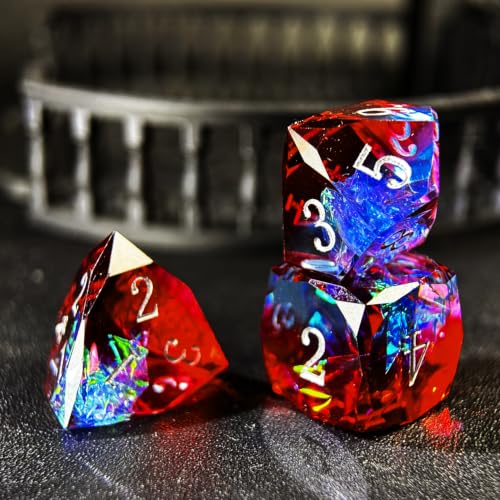 HAOMEJA Colorful Polyhedral Resin Dice Set, Hand-Cut Diamond Facet Optical Dice | Perfect for RPG, Tabletop & Board Games | Halloween, Christmas & Birthday Gift (Blue Red) - color: 4 Blue Red
