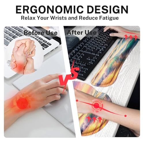 Britimes Sunset Beach Keyboard Mouse Pad Set 4in1 Large Mousepad+Keyboard Wrist Rest+Mouse Wrist Rest+Coaster Set with Ergonomic Design for Home Office Computer 35.4x15.7 inches - color: Sunset Beach