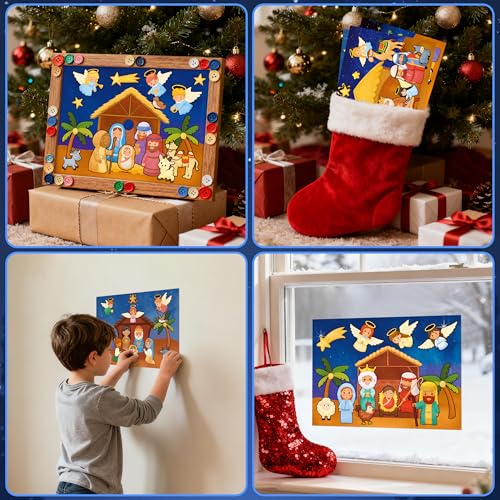 48 Sheets Nativity Scene Stickers, Religious Christian Christmas Stickers Nativity Crafts for Kids School Classroom, Christmas Activities Games for Kids Party Favors 24 Finished Products - style: Nativity Scene 48 Sheets