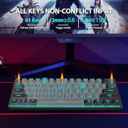 Snpurdiri 60% Wired Mechanical Gaming Keyboard (Black-Grey, Red Switches) | Ice Blue LED Backlit 61 Keys Mini Wired Office Keyboard for Windows Laptop PC Mac - color: Black Grey(Ice Blue Light)/Red Switch