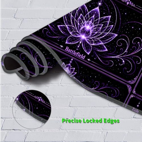 Playmat for MTG with Zones, 24 x 14 Inch Card Game Mat, Stitched Edges, Non Slip Rubber Base, 2mm Washable Play Mat with Storage Bag, Lotus Flower Design, Purple Color - color: Purple