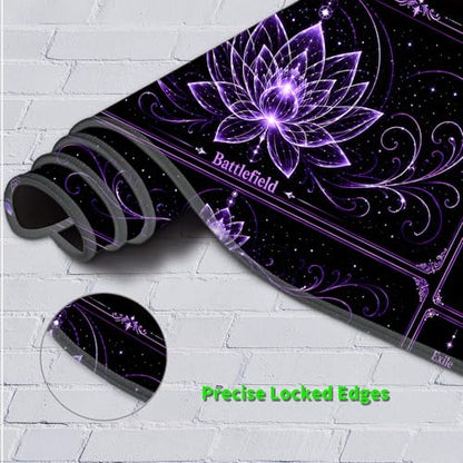 Playmat for MTG with Zones, 24 x 14 Inch Card Game Mat, Stitched Edges, Non Slip Rubber Base, 2mm Washable Play Mat with Storage Bag, Lotus Flower Design, Purple Color - color: Purple