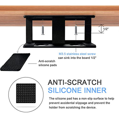 IFCASE Under Desk Laptop Mount & Headphone Holder with Adhesive & Screw, Hard Aluminum Under Table Desk Holder for Laptop, Mac mini, MacBook Pro (Black) - color: Black
