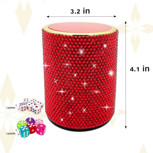 Bling Dice Cup Velvet Felt-Lined Quiet Shaker with Lid Includes 12 Dices Plastic Dice Cup Set for Bar Party Family Yahtzee Farkle Classic Dice Games (Red) - color: Red