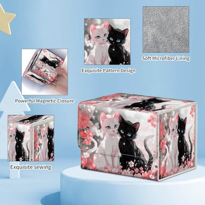 for MTG Commander Deck Box,Card Deck Box for Trading Yugioh MTG,Fits 100 Double Sleeved Cards,PU Leather Strong Magnet Case for Magic Commander TCG CCG,Pink Flower Cat - color: Pink Flower Cat