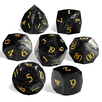Black Cat's Eye Dice Set, 7-Piece Handcrafted Polyhedral Dice with Gold Engraving, Ideal for D&D, RPG, MTG & Tabletop Games, Gift Box Included (Cat's Eye - Black) - color: Cat's Eye - Black