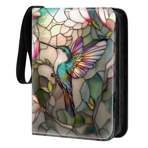 Card Binder 400 Pockets, 50 Sleeves Large Binder Trading Cards Holder 4 Pocket, Storage Organizer, Album Folder Case Protector Collector Gift 3D Stained Flower Looking Hummingbird - color: 3D Stained Flower Looking Hummingbird, size: 4 Pocket