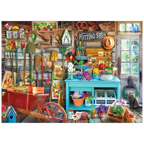 RoseArt Hobby Haven The Potting Shed 1000 Piece Jigsaw Puzzle | 19.25" x 26.625" Finished Size, Fully Interlocking Pieces, Bonus Poster Included, Made in USA - style: The Potting Shed