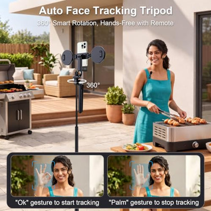 Tripod for iPhone Vlogging Kit with Mic, Content Creator Essentials | 71" Auto face tracking phone stand with light, Microphone and remote. Made for YouTube, TikTok, live streaming