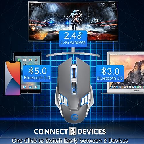 Bluetooth Gaming Mouse, RGB Rechargeable USB Wireless Mouse, Quiet Click, LED Backlit, Ergonomic, with Side Button, 6 Button, DPI Adjustable, Computer Mice for Laptop PC MacBook Chromebook - Grey - color: Grey