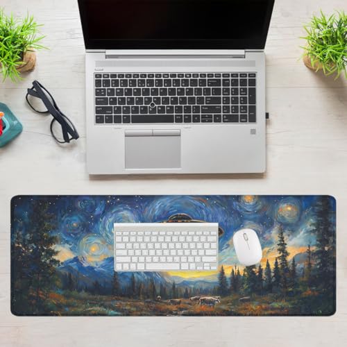 UFO Mouse Pad Fantasy Starry Night Mountain Cow Extended Mousepad Waterproof Stitched Edges Rubber Base Non-Slip Deskmap Computer Keyboard Mat Office Computer Keyboard Laptop 31.5x11.8 Inch - color: UFO_17, size: 31.5L x 11.8W inches