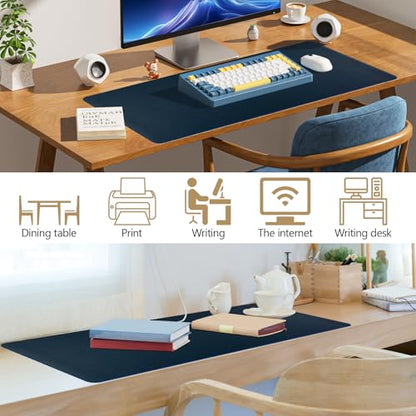 다크 블루 가죽 책상 패드 대형 마우스 패드, 203.2cm x 39.9cm | 키보드 및 마우스용 방수 책상 매트, 미끄럼 방지 컴퓨터 책상 프로텍터, 홈 오피스용 부드러운 마우스 컨트롤 - color: 다크 블루, size: 31.5 x 15.7인치