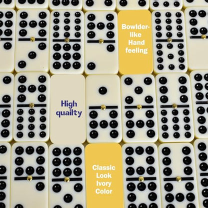 Doublefan Double 12 Dominoes for Adults, 91 Tiles with Prime Wood Case | For 2-8 players,91 Ivory Domino tiles, Metal spinners, portable wood case, family game, board game, Parent Gift choice - style: Double Twelve