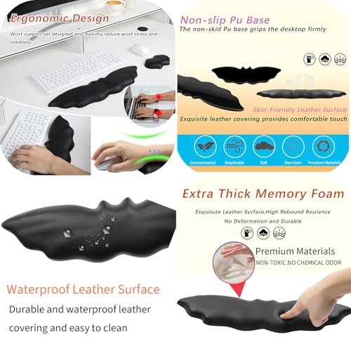 Keyboard Wrist Rest - Soft Leather Halloween Bat Wrist Pad | Mouse Wrist Rest with Non-Slip Base, Wrist Pad for Keyboard,Arm Rest for Desk Computer Laptop Mac Gaming Office Black - color: Black