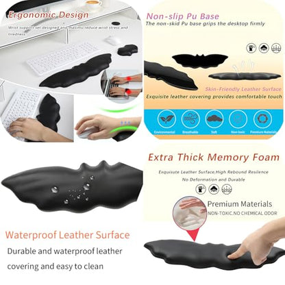 Keyboard Wrist Rest - Soft Leather Halloween Bat Wrist Pad | Mouse Wrist Rest with Non-Slip Base, Wrist Pad for Keyboard,Arm Rest for Desk Computer Laptop Mac Gaming Office Black - color: Black