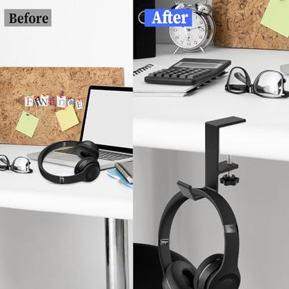 Jeffdad Metal Headphone Hook, Headphone Hanger with Single Hooks, Universal Aluminum Alloy Gaming Headphone Stand Under Desk, Non-Slip Adjustable Desk Headphone Hanger Hook