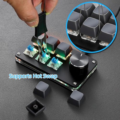 Koolertron Macro Programmable Keypad, One Handed Programmable Mechanical Keyboard, RGB Blue Switch Hot Swappable, 6 Keys 1 Knob Backlit Keypad for Working and Gaming, Black - size: 6-key (1 Knob)