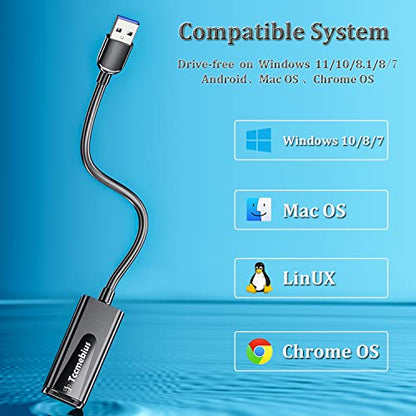 USB Ethernet Adapter, USB 3.0 to 10/100/1000 Gigabit Ethernet LAN Network Adapter Compatible with Nintendo, MacBook, Surface Pro, Notebook PC with Windows7/8/10, XP, Vista, Mac (TCC-S30A)