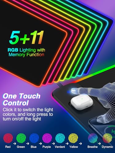 Magnetic Charging Mouse Pad 31.5x15.75, 15W Fast Wireless Charging Desk Mat, XXL Desk Pad RGB Gaming Mousepad, Home Office Large Keyboard Pad with Ultra-Smooth Surface, Non-Slip Base - color: 31.5x15.75"Magnetic RGB-Black