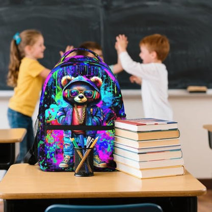Graffiti Bear School Backpack for Kids Boys Cool Cartoon Bear Backpack for Boys Children Teens Elementary Middle School Students Bookbag Lightweight Back Pack - color: Graffiti Bear