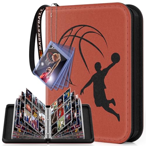 Basketball Card Binder 720 Pocket, Sports Card Binder with Card Display Design, Premium Card Holder with Sports Pattern Wristband Fit for Basketball Cards 2026 - color: Basketball, size: 720 Pocket