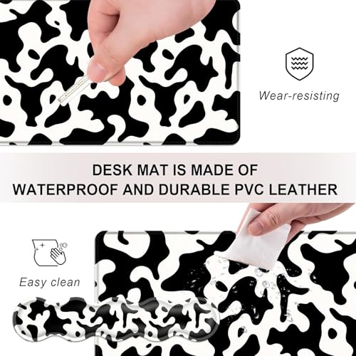 Mouse Pad,Large Desk Mat Set, 4in1 XL Mousepad + Keyboard Wrist Rest+Mouse Wrist Rest+Coaster with Ergonomic Desk Pad for Home Office Table Computer Cover -Cow Print - color: Cow Print