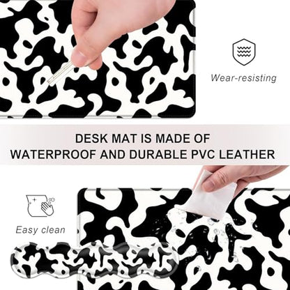 Mouse Pad,Large Desk Mat Set, 4in1 XL Mousepad + Keyboard Wrist Rest+Mouse Wrist Rest+Coaster with Ergonomic Desk Pad for Home Office Table Computer Cover -Cow Print - color: Cow Print