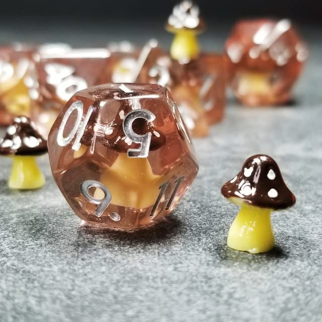 Sage's Portal Familiars and Reagents Resin DND Dice Set Polyhedral Dice Set for Dungeons and Dragons RPG Tabletop TTRPG (Black Magic Shrooms) - color: Black Magic Shrooms