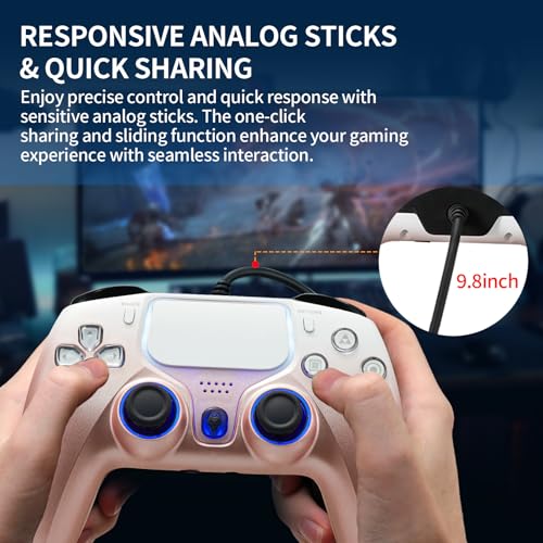 NBCP Wired PS5 Controller, Turbo, Hall-Effect Triggers, Dual Vibration, 6-Axis Gyro, 10ft Cable –Gamepad Compatible with PS5/PS4/PC/Steam – Rose Gold Color - color: Rose Gold