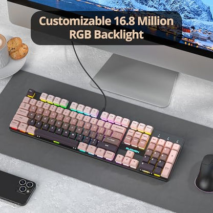 Full Size Mechanical Keyboard, Creamy Keyboard with Number Pad, 104 Keys Wired Gaming Keyboard with Red Switch, RGB Backlit for PC Laptop - color: Rose