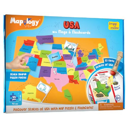 Imagimake Mapology - USA Map Puzzle with Flash Cards for Kids Ages 8+ | Educational Geography Toy, Learn 50 States with 750+ Facts of USA, Gift for Girls & Boys Ages 8,9,10,11,12 Years Old - style: USA Map with Flashcards