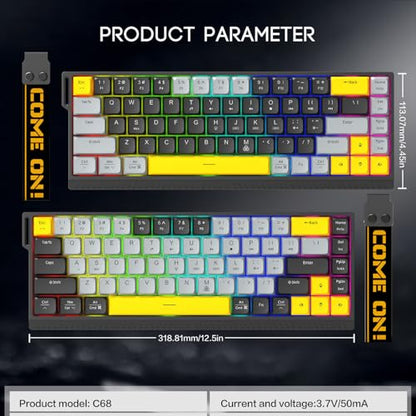 Zopsc Wired Keyboard, Quiet Anti Ghosting Slim Keyboard with RGB Backlit, Compact 68 Keys Scissor Switch Keyboard for Work Gaming (Gray Black) - color: Gray Black