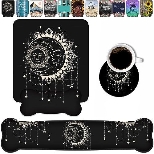 Wrist Rest Support Ergonomic Gel Mouse Pad and Memory Foam Keyboard Set, Non-Slip Rubber PU Base for Home Office Working Studying Easy Typing & Pain Relief, Celestial Theme Sun with Crescent Moon - color: Celestial Theme Sun With Crescent Moon