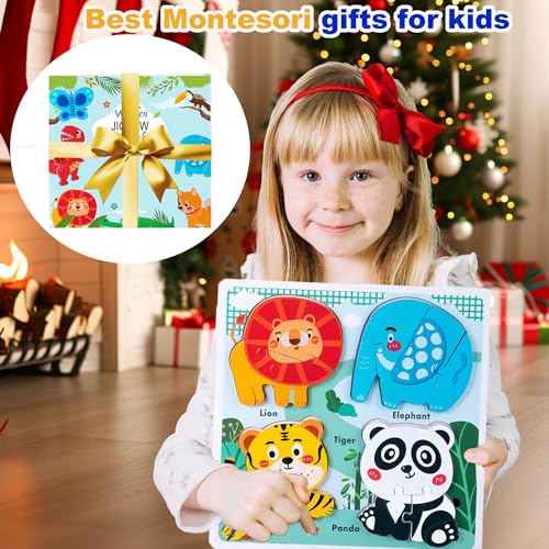 Zoo Safari Animal Toddler Puzzles Ages 2-3, Wooden Puzzles for Toddlers 2-4, Fun Educational Toys for 18-36 Months Baby,Crafted Wood Birthday Gifts for 24+ Month Little Girls Boys - color: Safari Animal