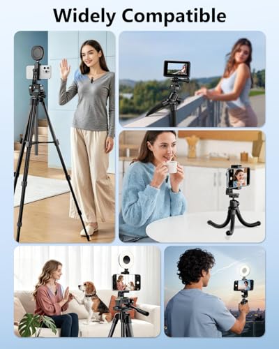 UBeesize Vlogging Kit for Phone with 2 Wireless Mics, 2 Tripods & LED Light | Content Creator Essentials, 64" Tripod, Flexible Tripod, 2 Lavalier Mics, LED Fill Light, Phone Holder & Bluetooth Remote