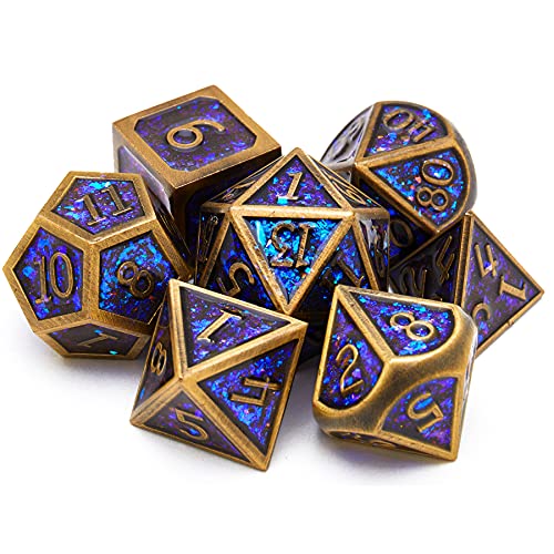 Metal dice Set D&D, Polyhedron DND Dungeons and Dragons Metal DND dice Set, Suitable for Pathfinder RPG Shadow Run Savage World and Other Role-Playing Game dice Sets - color: Glitter Bronze