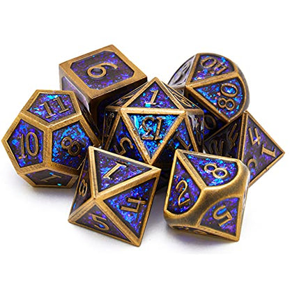 Metal dice Set D&D, Polyhedron DND Dungeons and Dragons Metal DND dice Set, Suitable for Pathfinder RPG Shadow Run Savage World and Other Role-Playing Game dice Sets - color: Glitter Bronze