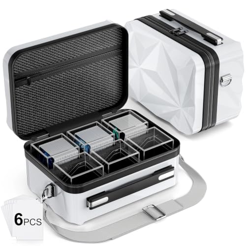 Proijeut Card Deck Box with Portable Case, 6 Pack Clear Commander Deck Box with 6 Dividers, Holds 600+ Double Sleeved Cards, Fit for MTG, YuGiOh, TCG（Geometric Silver） - color: Geometric Silver, size: 6 Slot