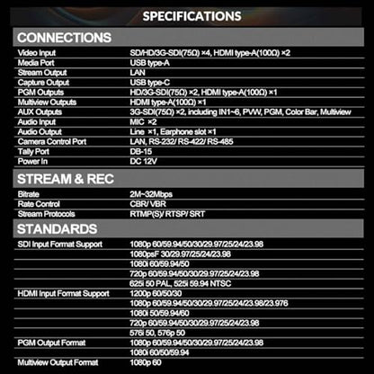 Shark S6 6CH HDMI/SDI Multi-Camera Video Mixer Switcher | 5" FHD Screen, Live Streaming Switcher, SDI/HDMI IN, USB/SD Card Record, Ethernet/USB Out, PTZ Camera Controll