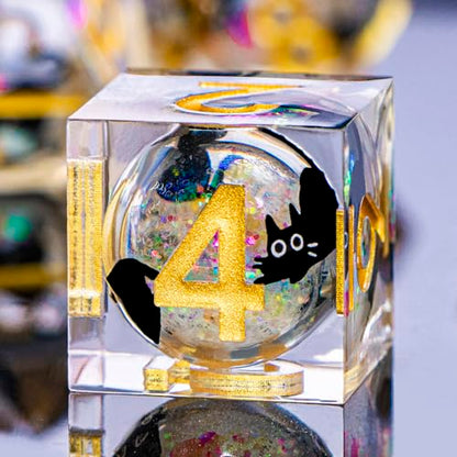 DND Cat Dice Set Colorful White Sharp Edge Dice with Box, RPG D and D Dice Dungeons Dragons Role Playing Game Polyhedral Resin Dice Set D20 D12 D10 D8 D6 D4 - color: Colorful White Gold