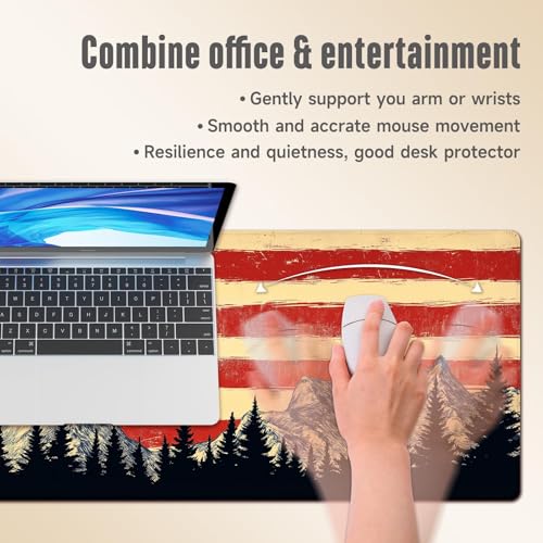 Extended Gaming Mouse Pad, Large Mouse Mat 3 mm Nature Rubber Base Mousepad with Stitched Edges, Non-Slip Desk Mat for Office Home Great Gift 31.5x11.8 Inch (USA Flag 3) - color: USA Flag 3
