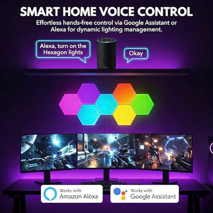 TISOFU Big Hexagon Lights LED Wall Panels, 8 Pack RGB Gaming Lights Works with Google Assistant & Alexa, APP/Music Sync & Remote, DIY Smart Modular Hexagonal Honeycomb Glide Hex Tiles Panel