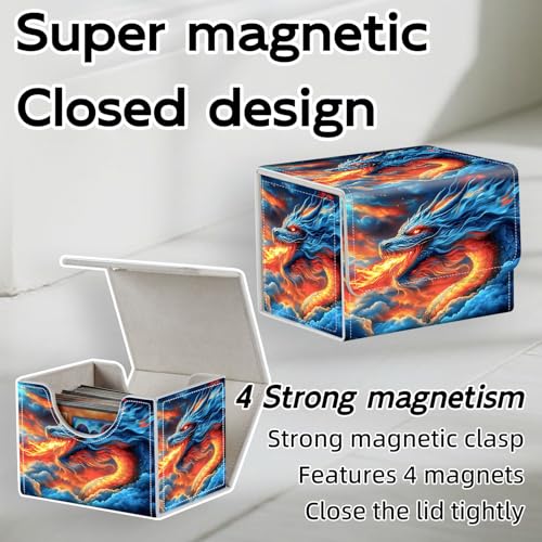 Trading Card Storage Box, Holds 100+ for MTG Cards, Premium PU Leather with Magnetic Closure, Blue Dragon Breathing Fire Durable Deck Box for Magic the Gathering, Trading Card Games - color: Blue Dragon Breathing Fire
