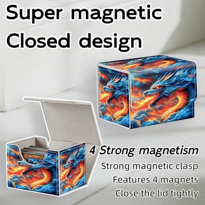 Trading Card Storage Box, Holds 100+ for MTG Cards, Premium PU Leather with Magnetic Closure, Blue Dragon Breathing Fire Durable Deck Box for Magic the Gathering, Trading Card Games - color: Blue Dragon Breathing Fire