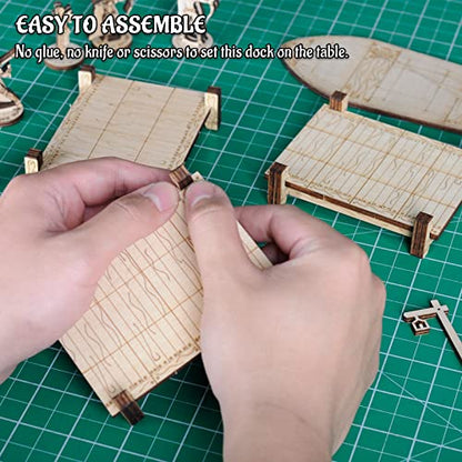 CZYY DND Dock Basic Set, 7 Wood Modular Walkway Terrain Platforms | 7 Straight Dock Sections, 1 in Grid Design, Unfinished Birch Plywood, For Tabletop RPG Battle Maps and Miniatures - style: style1