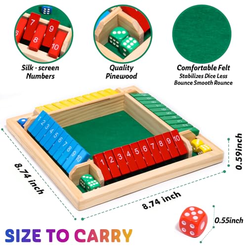 AICase Shut The Box Dice Game,Color Stack Game Family Edition Game,Easter Basket Stuffers 2-4 Player Family Wooden Board Table Math Games for Adults and Kids, 8 Dices Classics Games for Classroom,Home